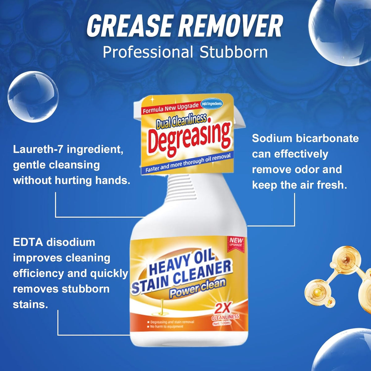 Kitchen Heavy Oil Cleaner, 2025 Newly Upgraded Heavy Duty Oil Stain Remover, 500 ML Multipurpose Cleaner Spray, Kitchen Degreaser Spray for Stovetops, Ovens, Range Hoods (3)