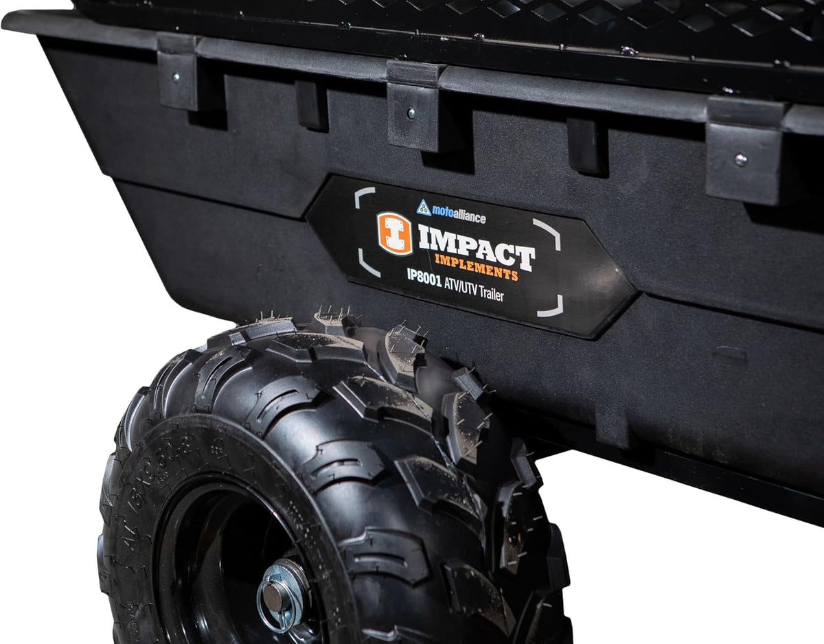 Impact IMPLEMENTS® 1500lb Poly Tub Utility Cargo Trailer for ATV's, UTV's, & Garden Tractors from a USA Offroad Company. Includes Optional 2" Coupler, 18" x 8" Tires, and Pivoting Feature.
