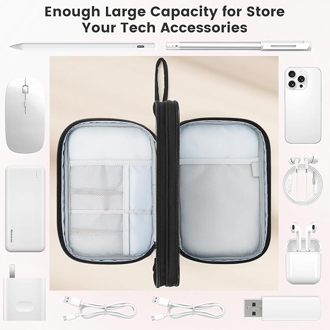 Skycase Tech Pouch - Lightweight Electronics Organizer Travel Case - Double Layers Cable Organizer - All-in-One Storage Bag for Charger, Cord, Phone, Flash Drive, Essentials
