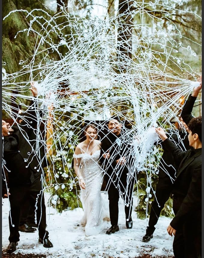BATTIFE Streamers Poppers - Hand Throw Confetti Poppers, No Mess Paper Crackers for Birthday Wedding Party Celebrations, White, 16.4Ft/5M (30Pack)