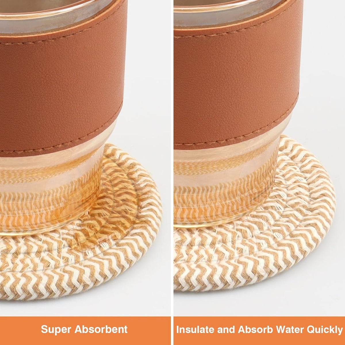 4.8" Drink Cotton Coasters Set of 2 – Boho Woven Drink Pads for Coffee & Tea, Neutral Sandstone Blend Fabric Cup Mats for Desk, Table, Nightstand