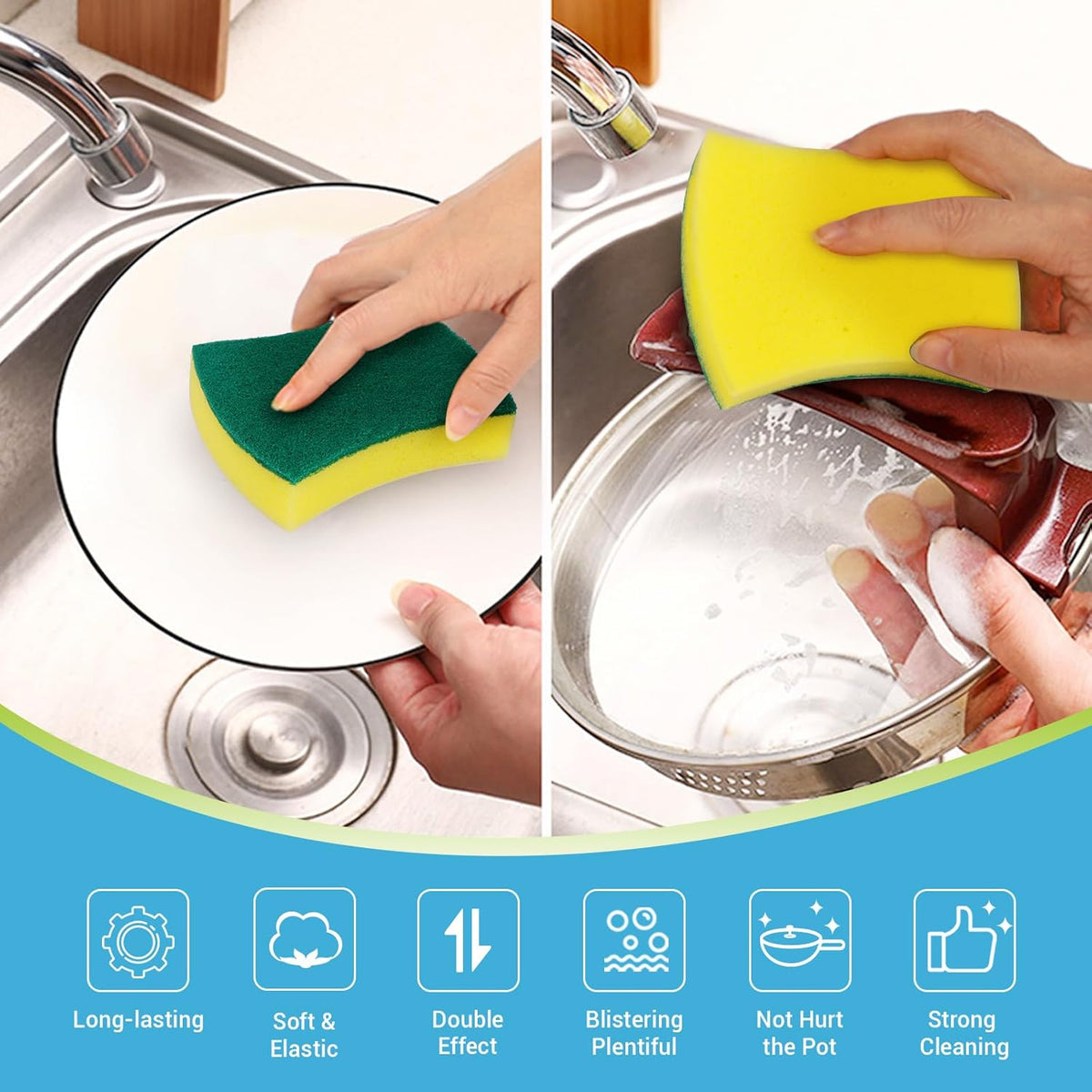 AIDEA Sponges Kitchen, 50 Pack Heavy Duty Dish Sponge, Cleaning Dish Scrubber Sponge for Home and Kitchen, Stink-Free Cleaning Supplies for Pots, Pans