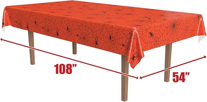 Beistle Spider Web Tablecover, 54” x 108”- Creepy Cobweb Plastic Rectangular Halloween Tablecloth Decoration for Spooky Party, Haunted House, Or Costume Bash