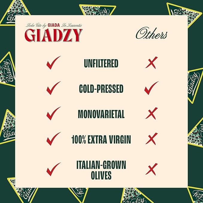Giadzy by Giada de Laurentiis 2 Pack Olive Oil Extra Virgin - Premium Unfiltered Cold-Pressed Italian Olive Oil, Gold Wrap, Made in Italy