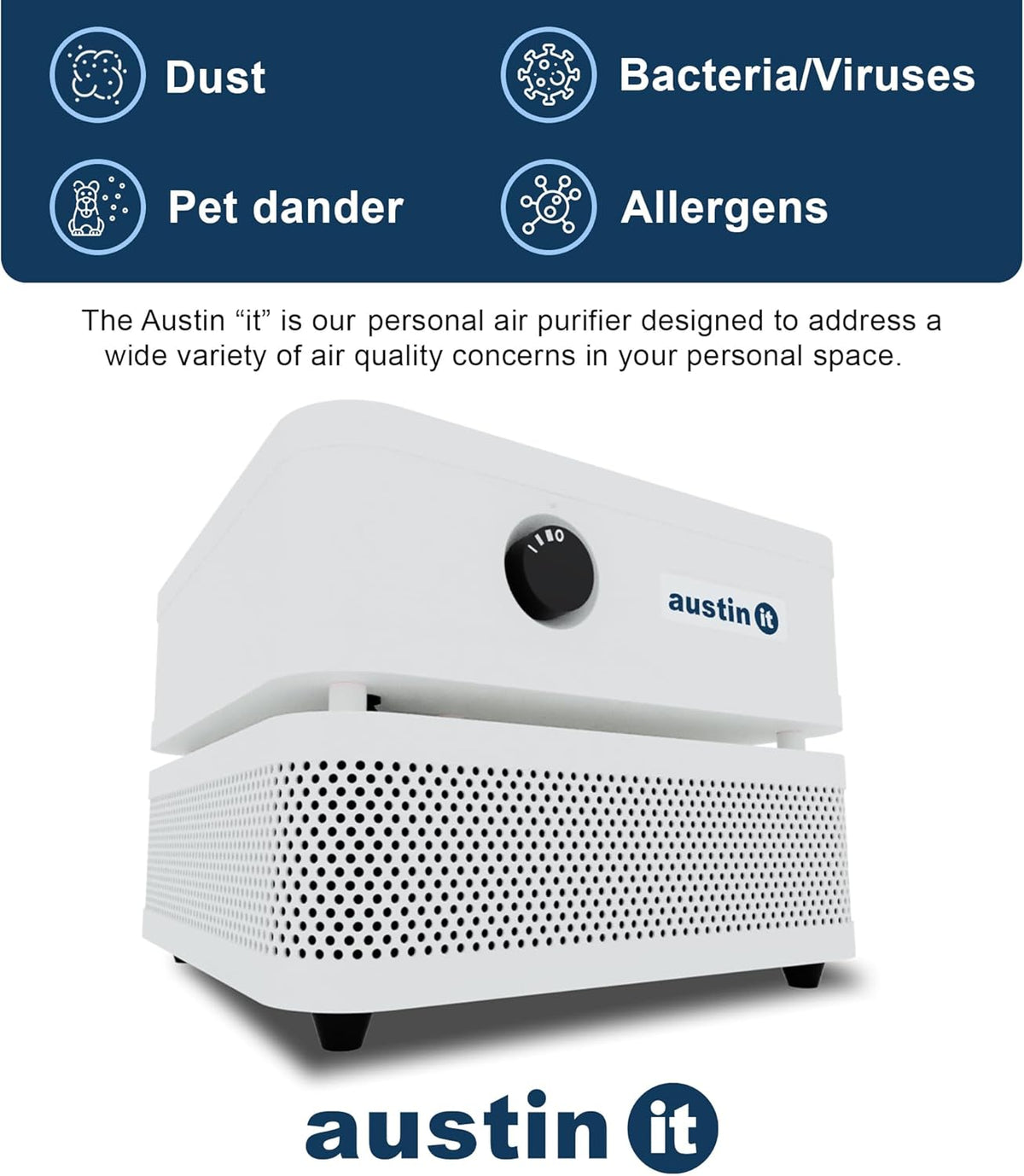 Austin Air it Personal Air Purifier - Sleek Allergy Air Purifier for Office & Room - Capturesf Particles Bedroom Purifier Air Filter - Stylish Tabletop Purifier for Dust, Model C100C1