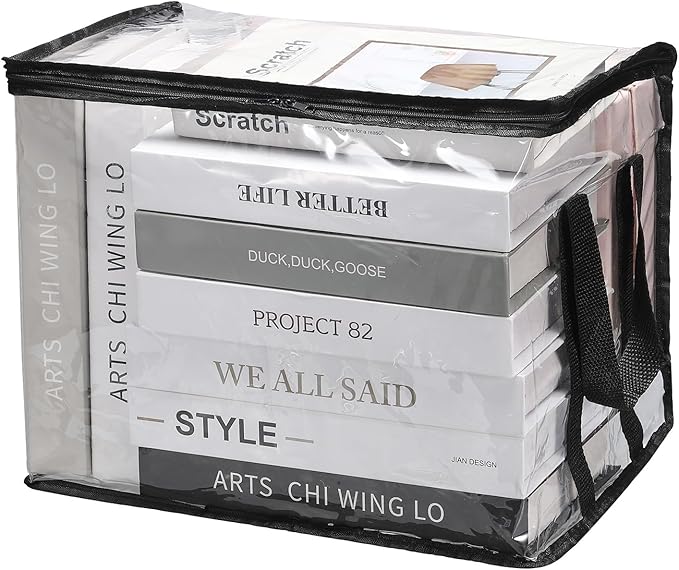 PATIKIL 23.6x9.4x11.8in Clear Storage Bags, Plastic Storage Bags Clear Small Zippered Organizers Foldable Closet Bed Sheet Organizer Cube with Zipper Handles for Book Clothes Yarn,S, Black