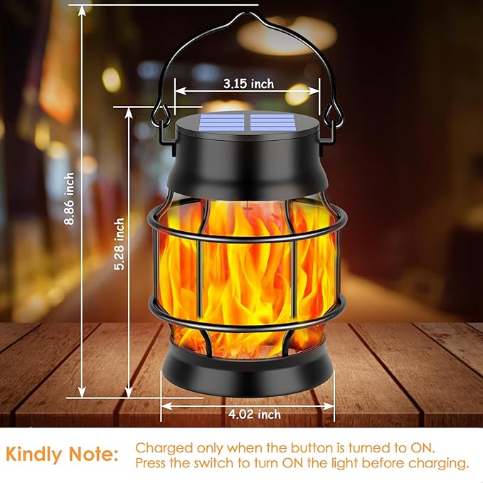 TomCare Solar Lanterns Flickering Flame Solar Lights Outdoor Waterproof Metal Hanging Lantern Lighting Solar Powered Lanterns for Decorative Outdoor Patio Porch Garden Lawn,4 Pack