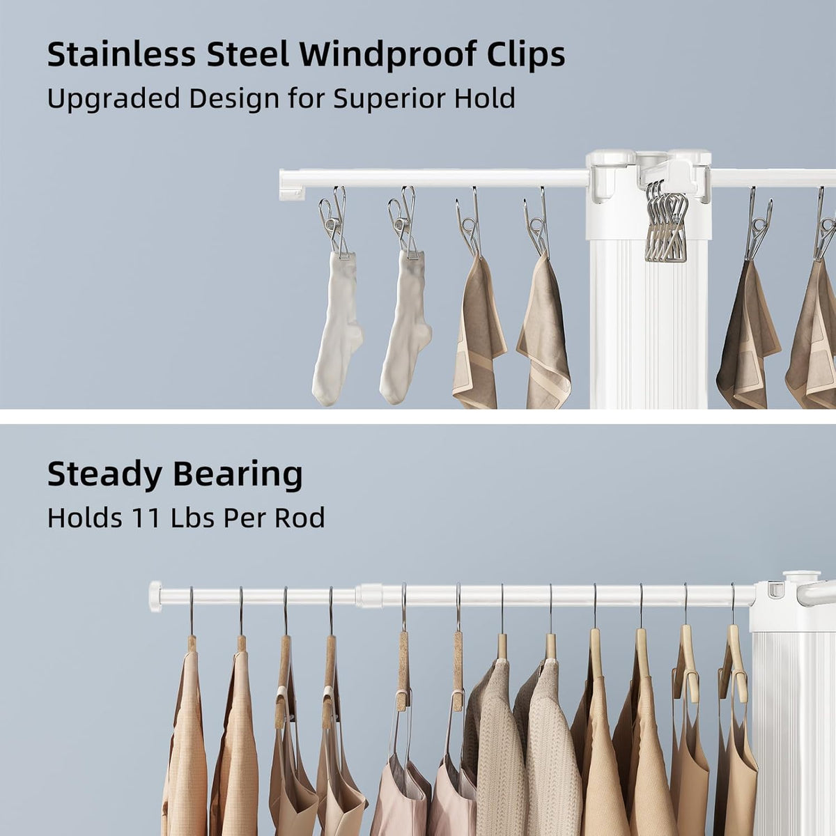 Biren Clothes Drying Rack Foldable Extending Laundry Rack with 16 Clips Collapsible Clothing Rack Space-Saving Clothing Racks for Hanging Clothes