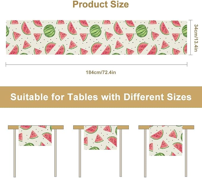 Watermelon Table Runner, Spring Summer Watermelon Theme Table Runner for Party Decoration Dining Room Holiday Home Kitchen 13x36in
