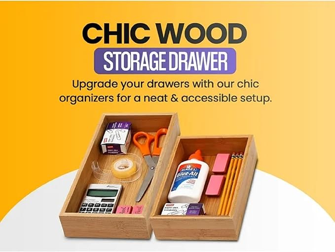 YBM HOME Bamboo Drawer Organizer Storage Box for Kitchen Drawer, Junk Drawer, Office, Bedroom, Children Room, Craft, Sewing, and Bathroom, 6 Pack 3x9x2 inch