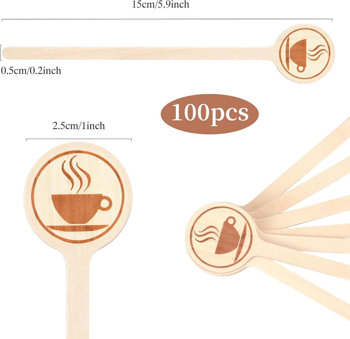 100Pcs Coffee Stirrers-5.9 Inch Natural Wooden Stir Sticks with Round Ends, Disposable Biodegradable Cafe Grade Coffee Stir Sticks Wood Beverage