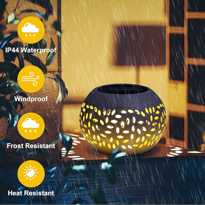 Solar Lanterns Waterproof Outdoor Decor,2 Pack White Hollow Out Metal Solar Lights - Unique Gifts for Women Mom Wife - Outside Garden Yard Porch Indoor Tabletop Retro Decorations