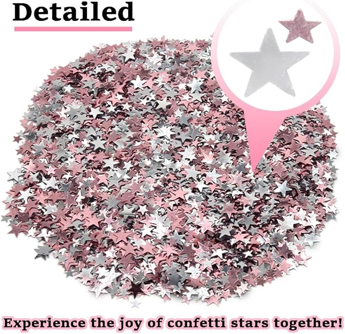 60g/2.1oz Glitter Star Confetti 6/10mm Metallic Foil Stars Sequin Holographic Stars Table Confetti for Party,Wedding,Birthday Decorations(Rose Gold+Silver/XX-MYS)