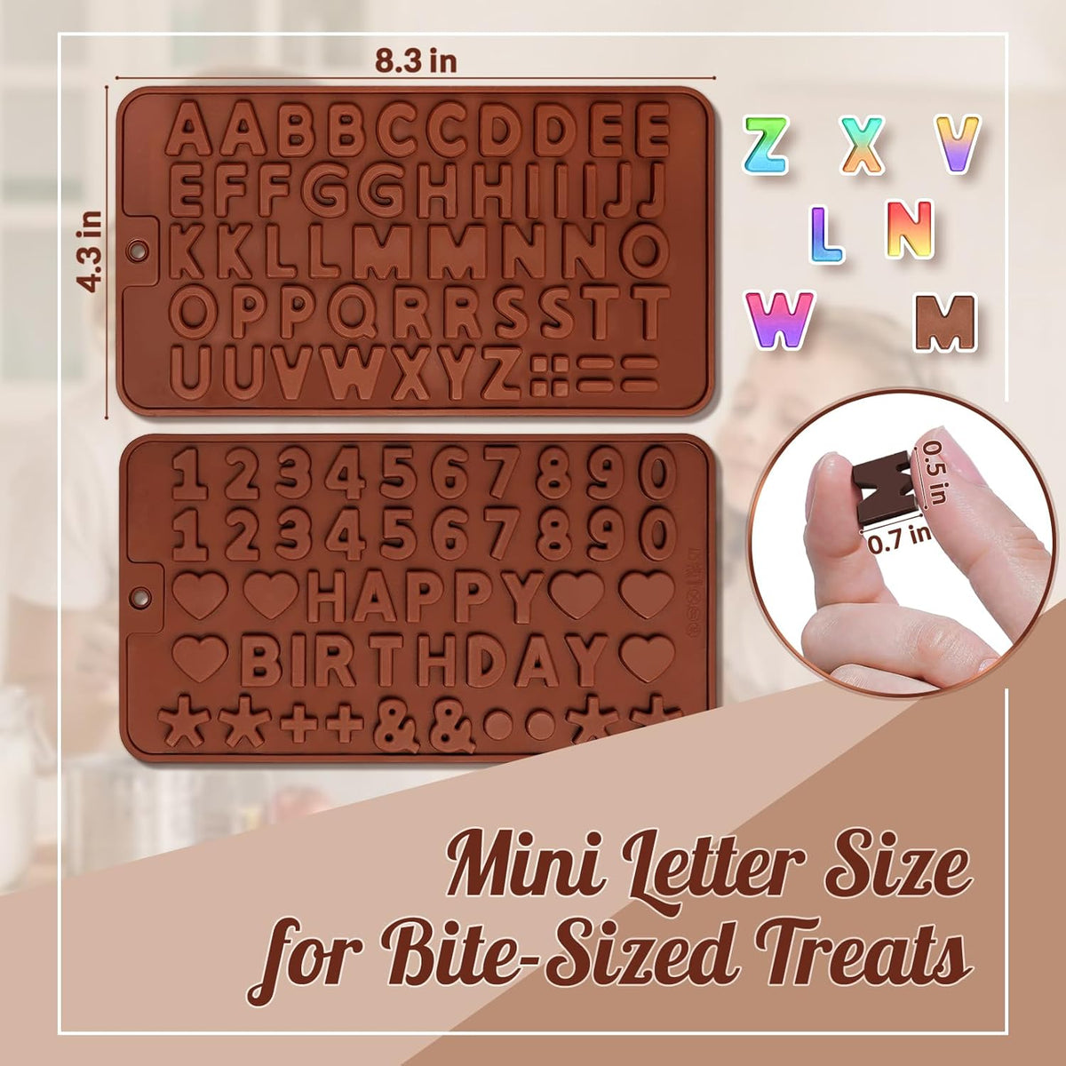 Hknmtt Letter Molds Silicone for Chocolate 2PCS, Small Mini Size for Alphabet Decorating Birthday Cake Strawberries Lollipop Fondant