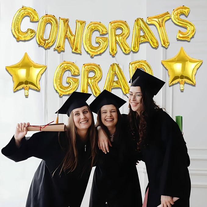 16 Inch Gold Congrats Grad Banner Balloons Congrats Grad Letters Balloons Graduation Decorations 2026 for Graduation Celebration Party Supplies