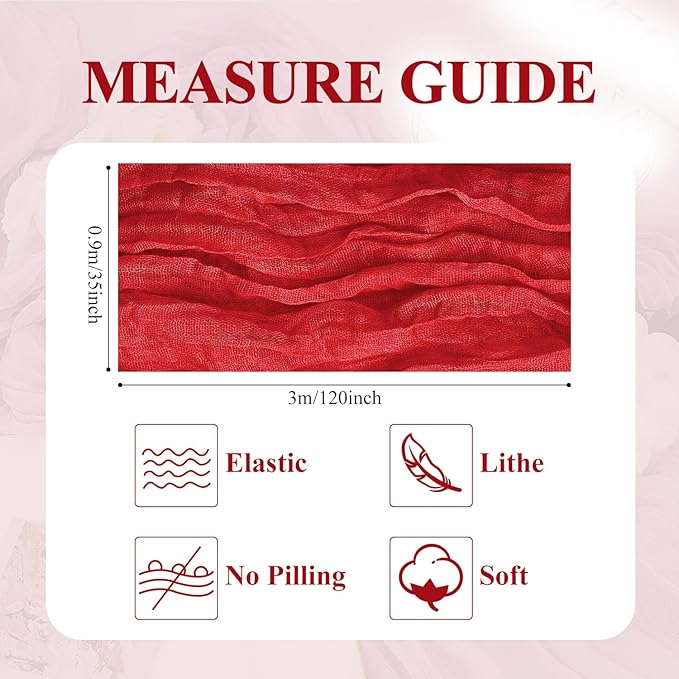 Asee'm 2PCS Easter Table Runner Cheesecloth 10FT Red Boho Gauze Fabric Rustic Sheer Cheese Cloth Runners for Valentine's Day Wedding Bridal Shower Party