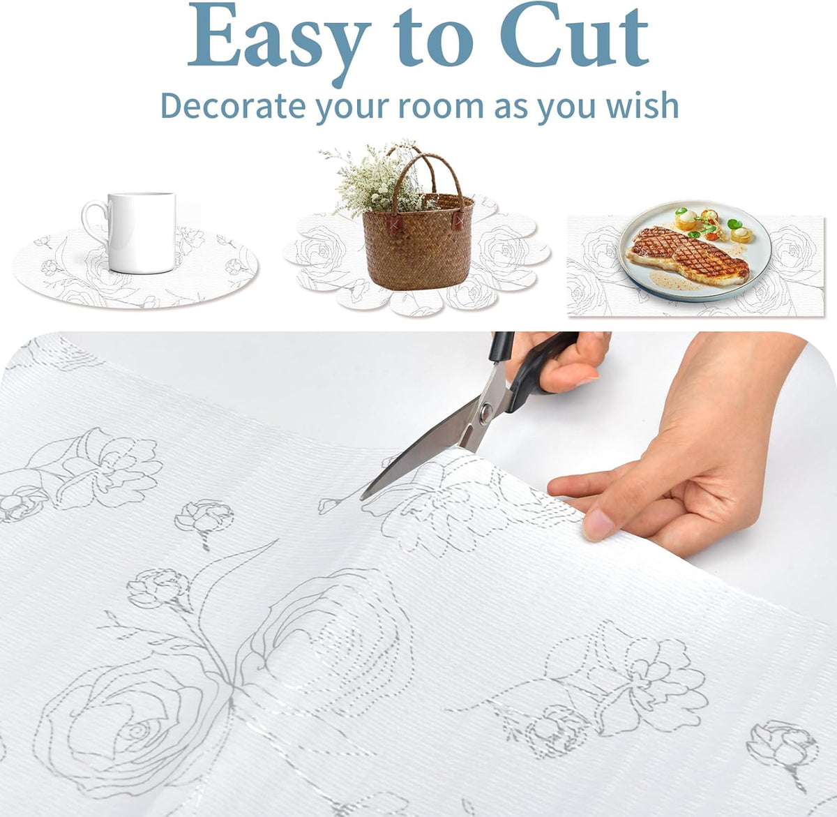 Shelf Liners for Kitchen Cabinets 12in x 20FT Non Adhesive Drawer Liner Sliver Floral Thickened Shelf Liner Paper Strong Non-Slip Easy to Clean for Tool Box Refrigerator with Knife and Tape Measure