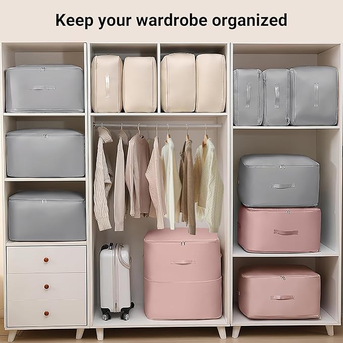Comforter Storage Bag Blanket Storage Bags, 136L Large Capacity 3-Layer Ultra Space-Saving Self Compression Storage Bags, Closet Organizers and Storage for Duvet, Bedding, Pillow, Sheet. 2 Pack