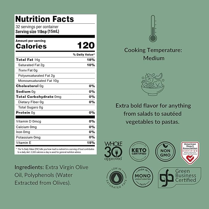 Fresh Press Farms Cold Pressed High Polyphenol Pure Gold Extra Virgin Olive Oil, 16.4 Fl Oz (Pack of 2), Georgia Grown, 100% American Made, Unrefined