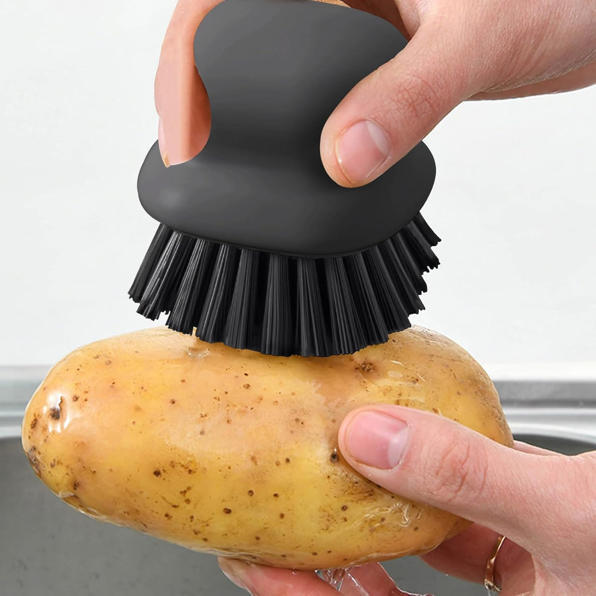 2Pack Dish Scrub Brush, Palm Brush Dish Scrubber with Ergonomic Grip, Kitchen Scrub Brushes for Cleaning for Pans, Pots, Kitchen Sink Cleaning-Black