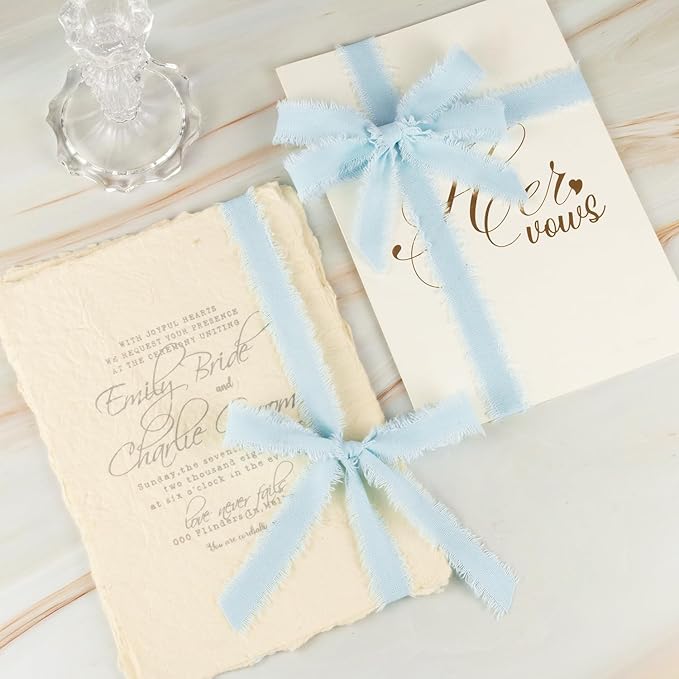 Baby Blue Cotton Ribbon 5/8 Inch Baby Blue 3 Rolls 21 Yards Frayed Edge Fabric Set for Baby Shower, Wedding Invitations, Nursery Decor, Christening & First Birthday Party