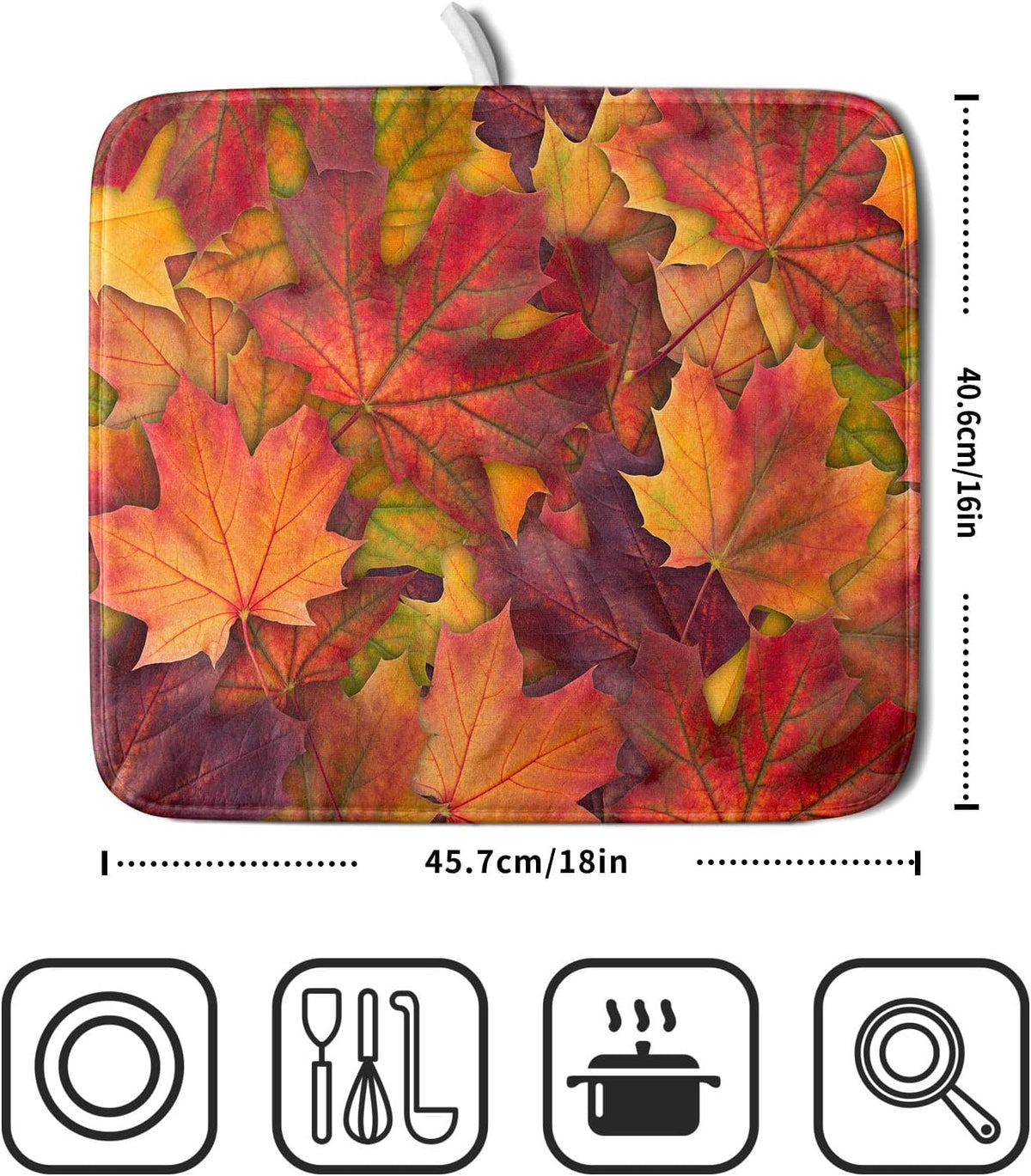 Colorful Autumn Maple Leaves Dish Drying Mat for Kitchen Counter Fall Drying Mat 16 x 18 Inch with Absorbent Reversible Microfiber Dish Drying Pad