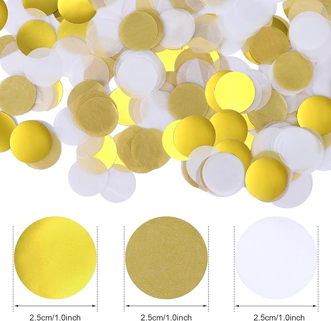 TecUnite White Gold Confetti Round Tissue Paper Table Confetti Dots for Wedding Birthday Party Decoration Arts Craft DIY Scrapbooking, 1.76 oz (2.5 cm)
