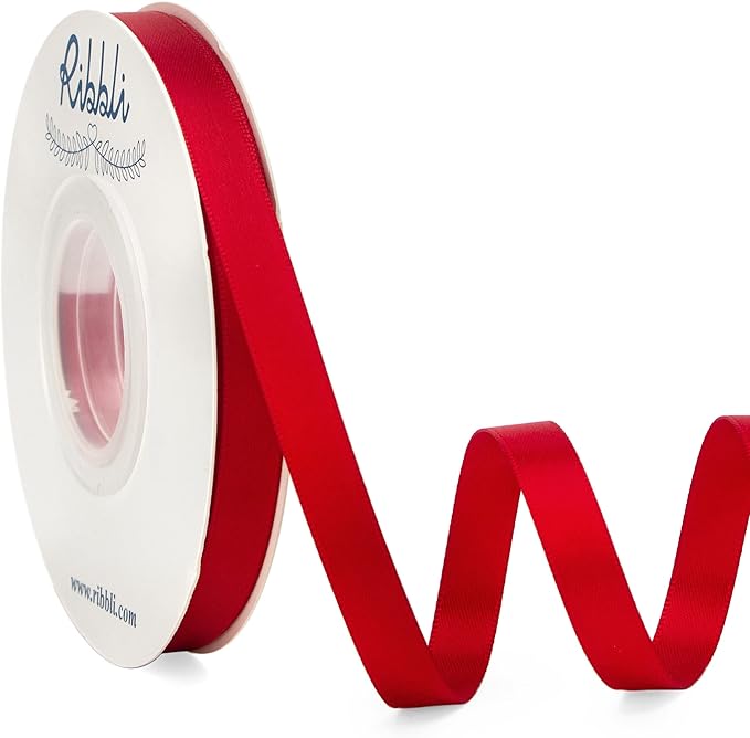 Ribbli Double Faced Red Satin Ribbon,3/8” x Continuous 25 Yards,Use for Bows Bouquet,Gift Wrapping,Floral Arrangement