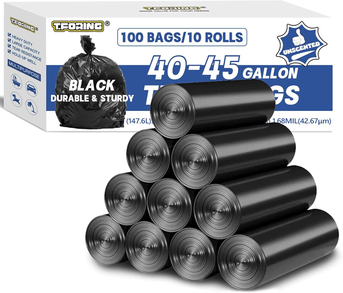 Large 40-45 Gallon Trash Bags Heavy Duty - 1.6 Mil Thick,39''x47'' Strong Black Garbage Bags Unscented 100 Count Trash Can Liners for Construction Industrial Yard Outdoor Commercial