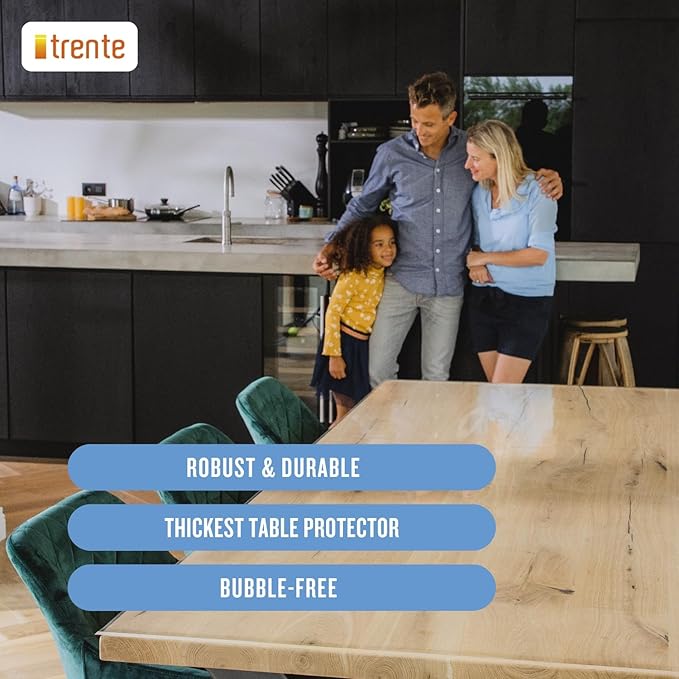 Clear Table Cover Protector, 42x98 inch, German Quality with 2 Mm Thickness, Stain Resistant Dining Pad with Beveled Edges, Washable Tablecloth, Fitted Clear Desk Cover for Indoor & Outdoor Use