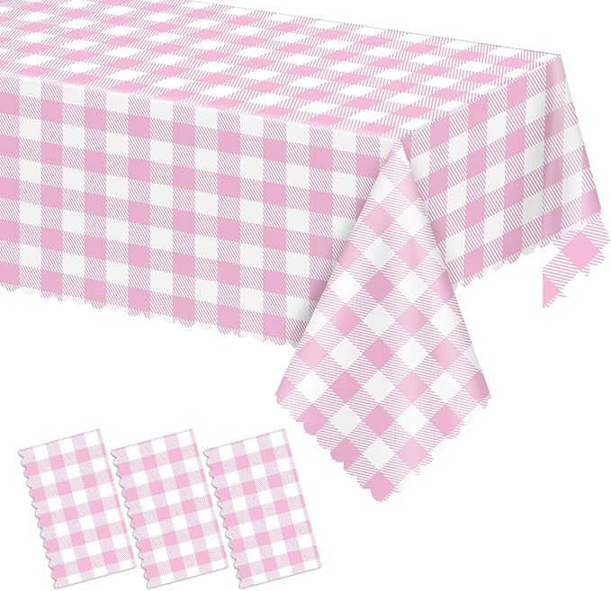 3 Pack Pink and White Checkered Tablecloth, 54 X 108Inch Plastic Red Gingham Table Cloth Waterproof Red Checkered Table Cover for Easter Mother's Day Wedding Birthday Anniversay Baby Bridal Shower