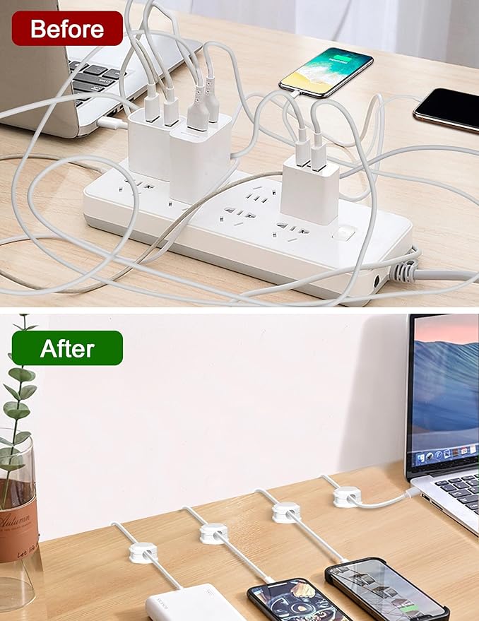 6 Pack Magnetic Cord Organizer - Cord Holder - Cable Clips - Cord Organizer for Desk, Adjustable Cord Holder Management, for Desk, Nightstand, Phone Charger, Computer, Home, Office, Car