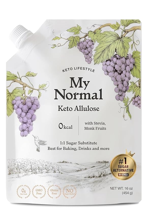 My Normal Keto Powdered Allulose 16oz - Allulose, Monk Fruit & Stevia Blend, 99.8% Allulose, 1:1 Sugar Substitute, Non GMO, Gluten Free
