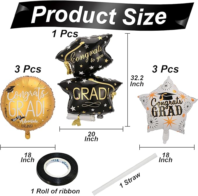 7Pcs Congrats Grad Balloons Set Graduation Hat Balloon Class of 2026 Graduation Party Decorations for College High School Grad Party 2026