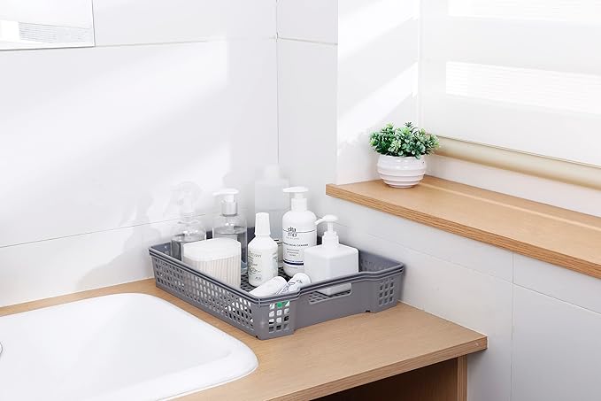 Stackable Turn-Around Storage Baskets 3 Pack - Pantry Baskets, Bins for Shelves, Organizer and Storage for Bathroom, Bedrooms, Kitchens and More - 15" x 11" x 2 1/2" (Small)