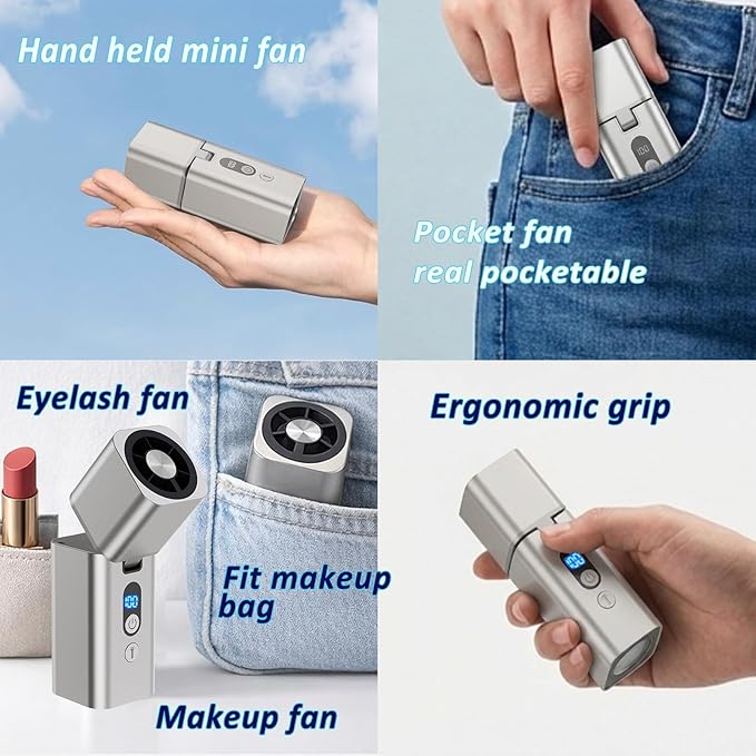 Metal Portable Mini handheld fan 1-100 speed 15000RPM,Rechargeable Pocket Personal handheld turbo fan 5000mAh with flashlight,Small hand held fan for Travel Camping Beach,Gifts for Women (Silver)