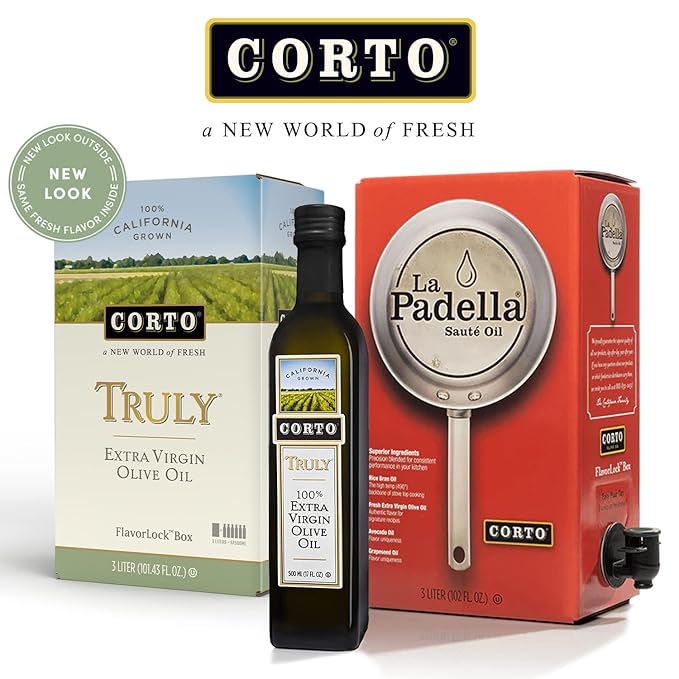 Corto La Padella® High Smoke Point Cooking Oil, Chef-Grade Sauté Oil Blend with Grapeseed, Avocado, Rice Bran Oils, Oxygen-Free FlavorLock Box, 3L