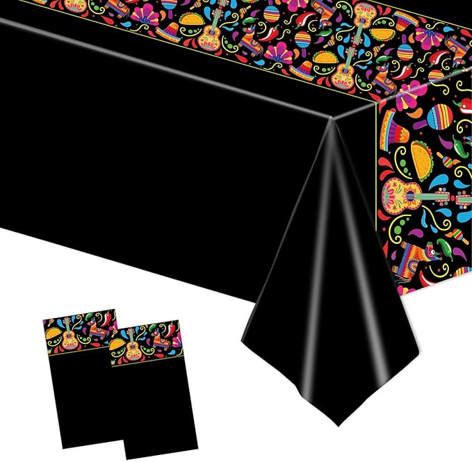 2 Pack Mexican Fiesta Party Tablecloth Decorations, 54 x 108 Inch Cinco De Mayo Table Cloth Disposable Plastic Table Cover for Fiesta Taco Night Birthday and Mexican Themed Party Supplies