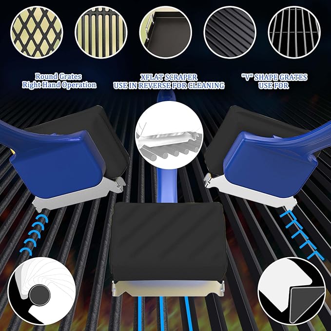 Blue Grill Brush Bristle Free, Replaceable BBQ Cleaning Head Accessories Cleaner, Black Wavy Pad Perfect for Stainless Steel, Porcelain, Cast Iron Grates Round Rectangle Grates