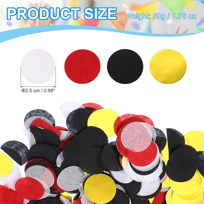 PATIKIL Round Tissue Paper Confetti 1 Inch, Table Confetti Circle Dots for Wedding Birthday Party Balloon Decorations(1.76 oz),Black/White/Red/Gold