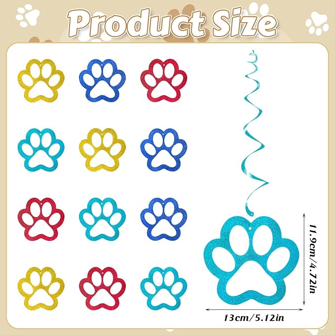 Dog Paw Hanging Swirl Decorations - 30Pcs Puppy Party Decorations Paw Prints Ceiling Streamers for Pet Dog Themed Birthday Party Favors Supplies Décor