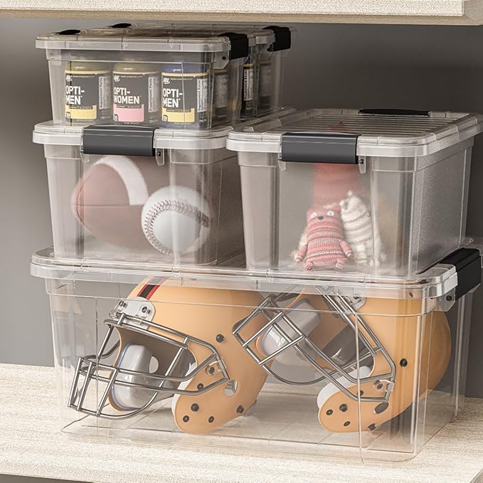 Superio Small Clear Storage Boxes with Lids, 4.75 Quart Plastic Container Bins for Organizing, Stackable Crates, BPA Free, Non Toxic, Odor Free, Organizers for Home, Office, School, and Dorm