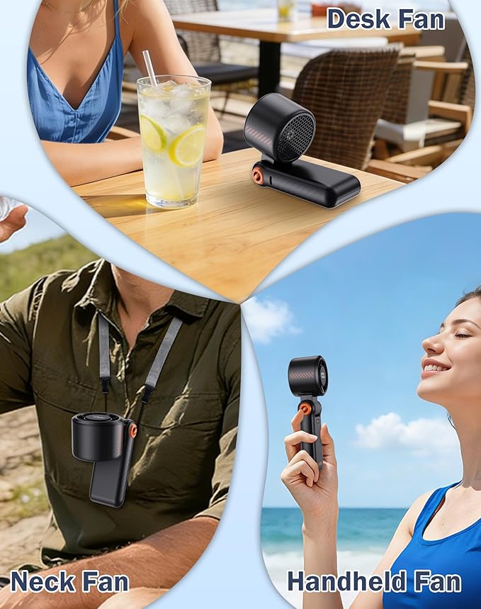 Portable Handheld Fan Rechargeable, Mini Personal Fan with 5 Speeds, Small Quiet Cooling Fan, USB Travel Fan for Outdoor, Office, Home, Summer