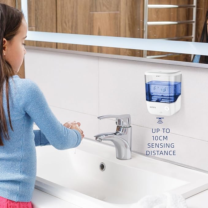 Automatic Soap Dispenser Wall Mount, Touchless Soap Dispenser 1000ml/34oz Battery Operated Hand Free Hand Sanitizer Dispenser for Bathroom Kitchen Hotel Offices Plastic, No Drill, White