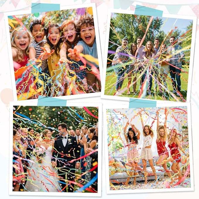 16Pack No Mess Streamers, Blue Hand Thrown Streamer Poppers, No Mess Confetti Poppers, Party Poppers with Ribbons, Confetti Streamers for Birthday, Wedding, Celebrations, Graduation, Party Favors