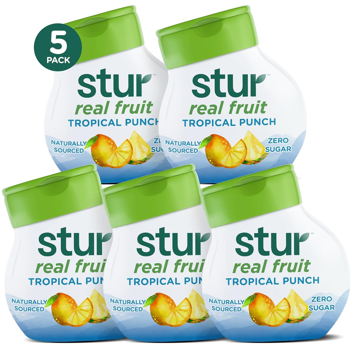 Stur Liquid Water Enhancer, Tropical Punch, Naturally Sweetened, High in Vitamin C & Antioxidants, Sugar Free, Zero Calories, Keto, Vegan, 5 Bottles