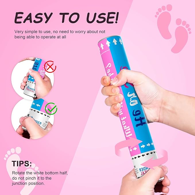 POPUPARTY 4 Pack Gender Reveal Confetti Cannon | No Powder Confetti Poppers | Ideal for Baby Girl Gender Reveal Decoration (4 Pink)