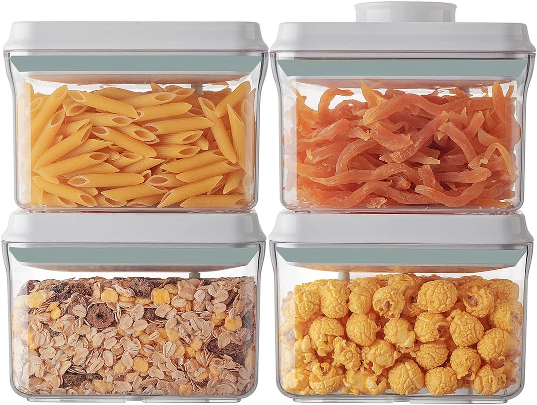 Ankou Airtight Container Set (1000ml 4 Pcs) Stackable One Press Openning Food Containers for Snacks Sugar Salt Herbs Spices Coffee Bean Formula