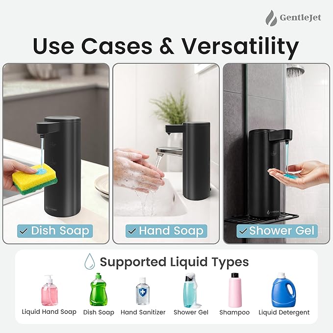 GentleJet OpalDrop Automatic Liquid Soap Dispenser for Kitchen Sink – Touchless No-Drip Pump, USB-C Rechargeable, 304 Stainless Steel, IPX5 Water-Resistant, 270 ml