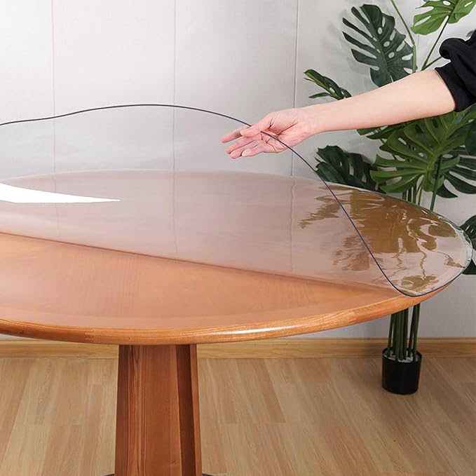 RostiKong 66 Inch Clear Round Table Cover Protector Transparent Circle Table Protector Plastic Vinyl Table Pad Wood Furniture Protector Pad Desk Top Mat for Wood Office Glass Garden Dining Room Table